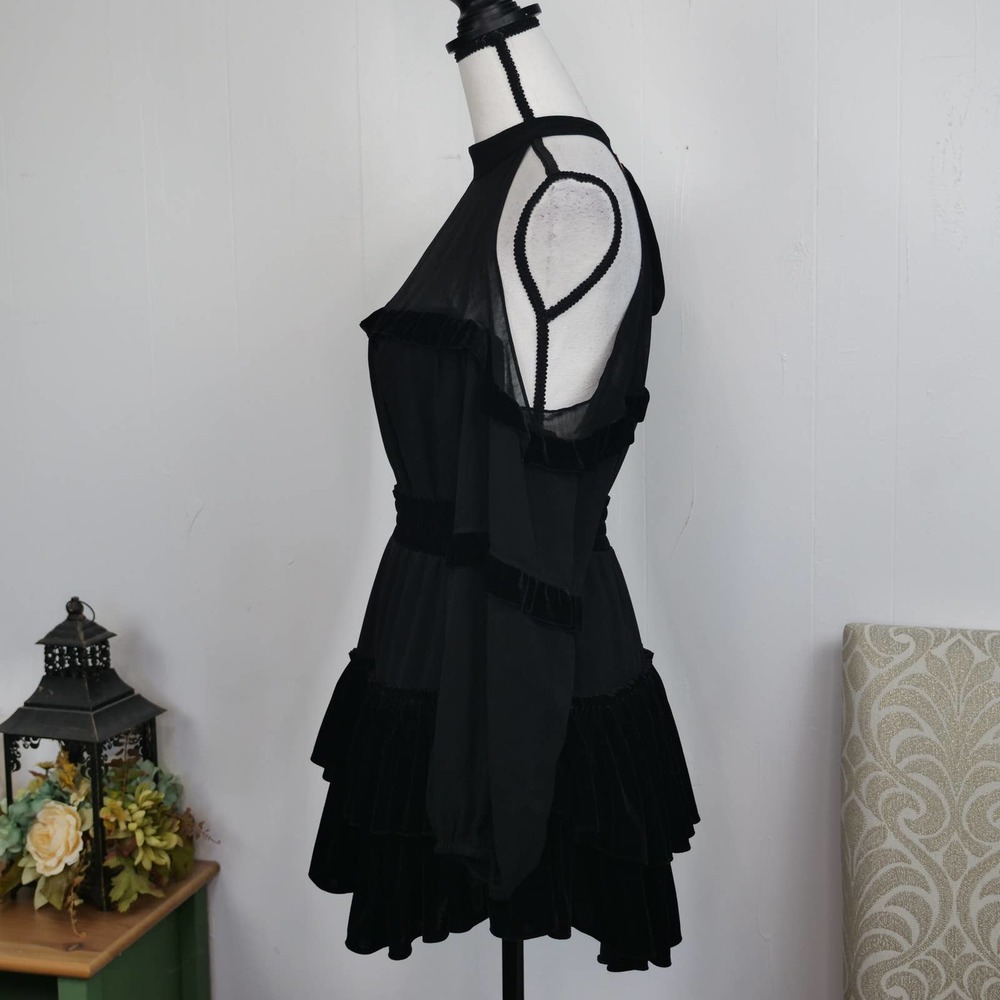 MISA Black Velvet Top & Skirt Set Size‎ XS High Neck Cocktail Witch Party Dress - Picture 8 of 12